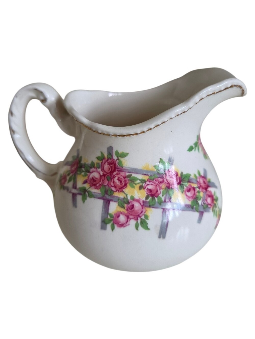 vintage wedgwood & co ltd english porcelain creamer pitcher pink rose trellis